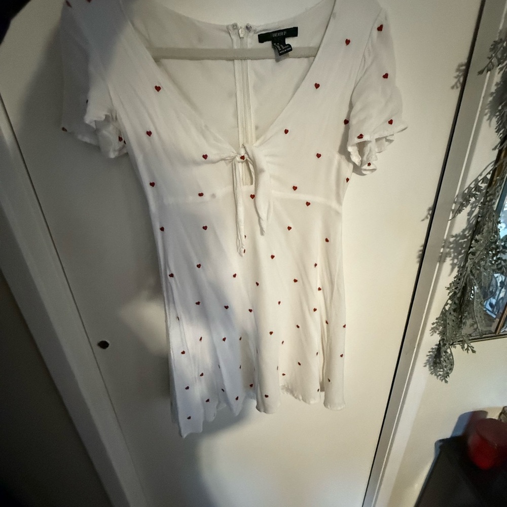 White Sun Dress with Red Heart Polka Dots